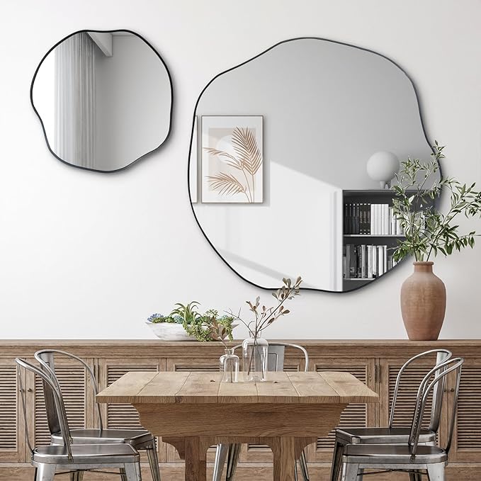 POZINO Irregular Mirror, 30" Large Asymmetrical Wall Mirrors, Scalloped Rounded Mirror, Modern Frameless Abstract Mirrors for Living Room Bedroom Bathroom Entryway Hallway Fireplace