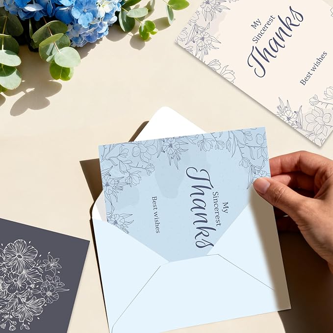 48Pcs Thank You Cards with Envelopes and Stickers for Weddings, Bridal Shower, Baby Shower, Small Business