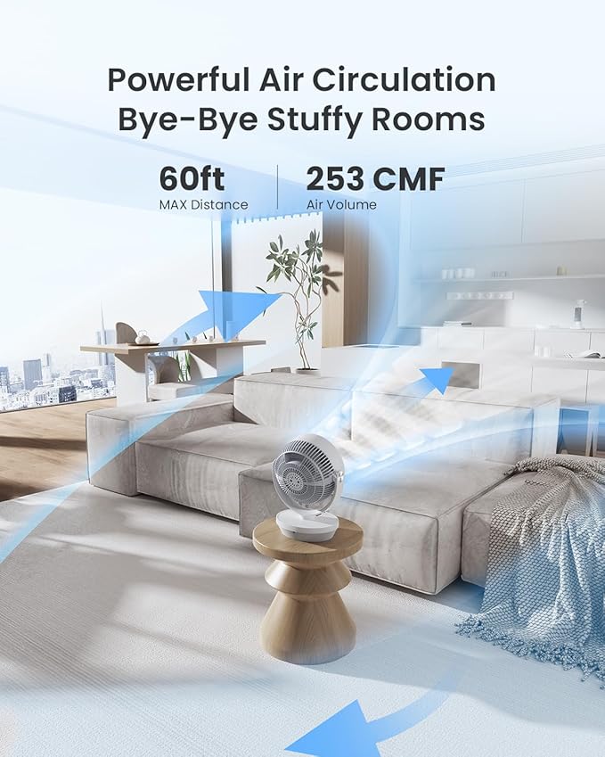 Air Circulator Fan for Bedroom, 13" Table Fan with Remote, 90° Oscillating & 120° Tilt, 60ft Strong Airflow, Quiet 25dB Electric Fan with 4 Speeds, 4 Modes & 12H Timer