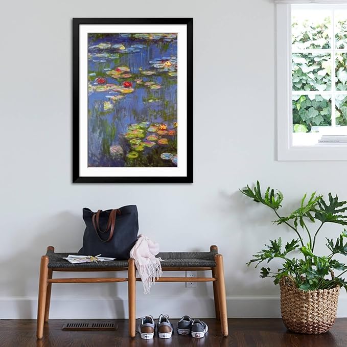 ART.COM Wall Art Print Water Lilies No. 3 on Black Frame by Claude Monet, 32" x 44"