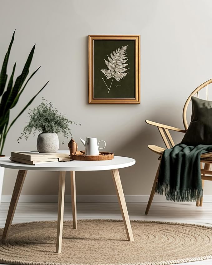 Bzstyleart Vintage Wall Art Decor Bedroom,Vintage Gold Framed Artwork,Fern Leaves Botanical wall Art Living Room,Canvas Picture Painting Room Decor Aesthetic,12 x 16 Inch