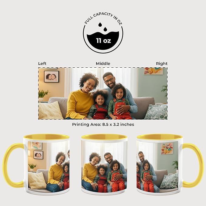 Personalized Mug, Custom Ceramic Mug with Photo and Text, 11oz, Pack of 1, Glossy Coffee Cup, Perfect for Christmas, Secret Santa or as Holiday Gift for Family or Friends, White/Yellow