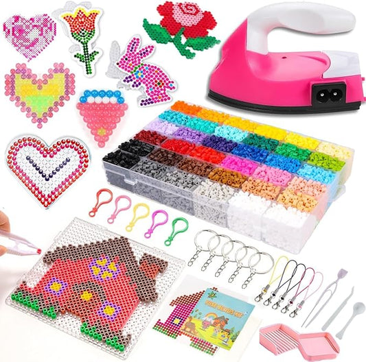 Fuse Beads Kit for Jewelry Making - 2000 Pcs Melty Beads and Iron Set with Storage Box, Create Bracelets, Keychains, Pixel Art, Complete Crafts for Ages 13+ Girls & Boys Birthday Christmas Gifts