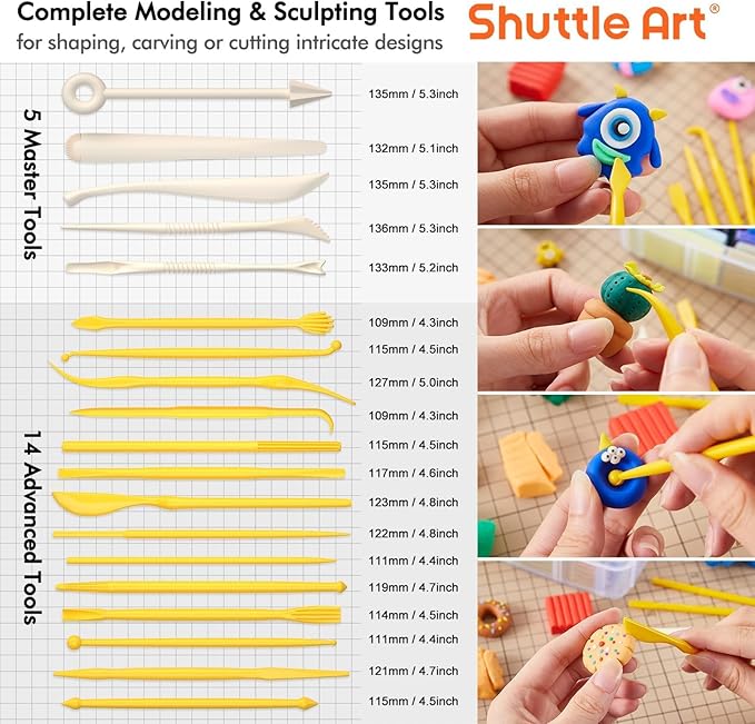 Shuttle Art 82 Colors Polymer Clay Kit, Oven Bake Clay for Kids, 19 Sculpting Tools, 16 Accessories, Non-Toxic, Non-Sticky DIY Crafts for Kids Adults