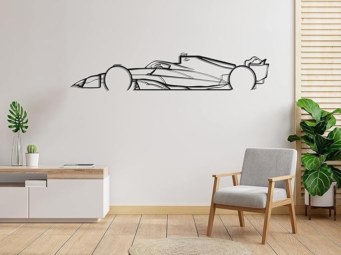 Formula Car Metal Wall Art, Sports Car Metal Silhouette, Formula Car Lovers Metal Wall Decor, Racing Gifts For Men, Minimalist Sculpture for Garage, Man Cave, Gift for Father's, (Black-55"x15.1" inch)