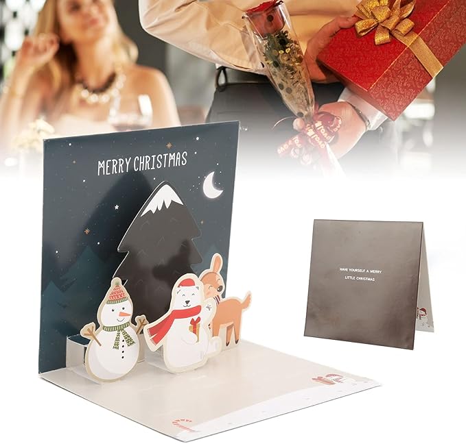 3D Greeting Cards,Christmas Party Card Sets,Greeting Three Dimensional Christmas Special Decorative Paper with Envelope Sticker (Style D)