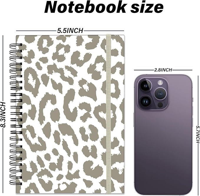Spiral Notebook,Hardcover Journal Wide Ruled Spiral Notebook,A5 5.5 x 8.3 Inch,80GSM Thick Paper 60 Sheets 120 Pages for Girls Women School Office Aesthetic Cute-Grey Leopard Cheetah