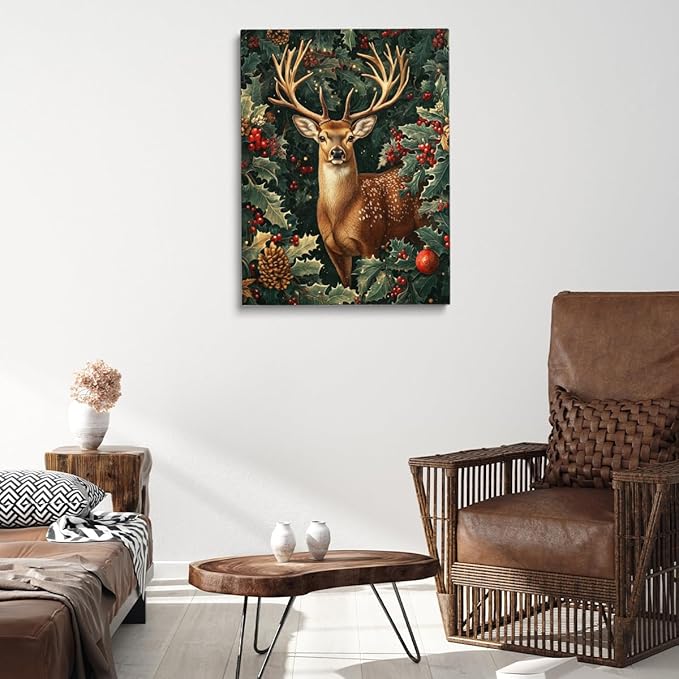 William Morris Deer Poster,Exhibition Print,Christmas William Morris Poster,Vintage Wall Art,Textiles Art, Christmas Print Deer Wall Art for Bedroom Living Room 12x16in Frame wall art