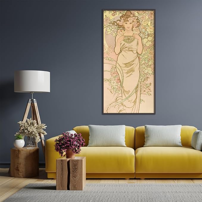 OKRA Alphonse Mucha Canvas Wall Art Femme Animee En Fleur Poster French Art Nouveau Painting Retro Poster Famous Master Painting Print Modern Home Wall Decor Unframed(16x32in/40x80cm)