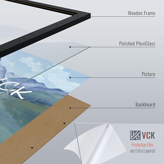 VCK 24x30 Poster Frame Set of 4 - Black, Gallery-Quality Wood Picture Frames, 1.1-Inch Wide Border, Polished Plexiglass, Vertical or Horizontal Wall Display for Photo/Art/Prints, Black