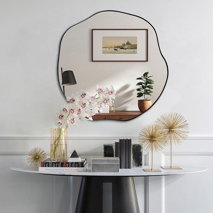 POZINO Irregular Mirror, 30" Large Asymmetrical Wall Mirrors, Scalloped Rounded Mirror, Modern Frameless Abstract Mirrors for Living Room Bedroom Bathroom Entryway Hallway Fireplace