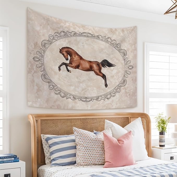 STHTTSW Vintage Horse Tapestry, Wild Horse Running Tapestries Wall Blanket, Animal Horses Wall Hanging Decor for Nursery Home Bedroom Living Room Dorm, 50x60 Inch