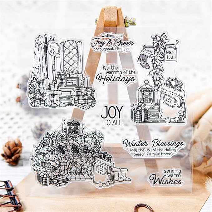 Christmas Tree Sofa Fireplace Stamps and Cutting Dies for Card Making DIY Transparent Silicone Clear Stamp and Metal Die Cuts Sets for Scrapbooking Paper Greeting Cards Decor Seals Craft Supplies