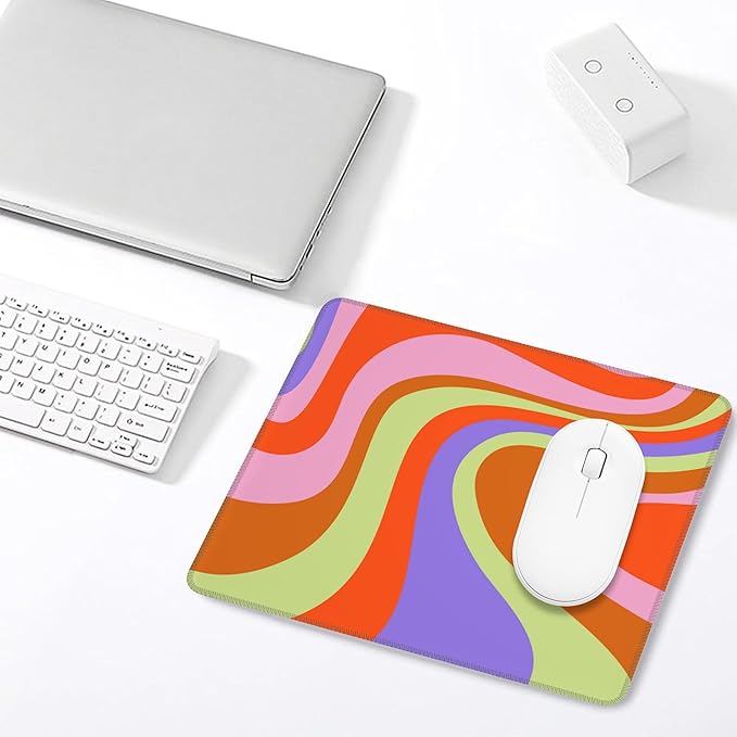 Mouse Pad, Retro Groovy 60s Colored Waves Mouse Pads for Desk,Waterproof Anti-Slip Rubber Gaming Mouse pad with Stitched Edges for Gaming Office Laptop Computer Men Women
