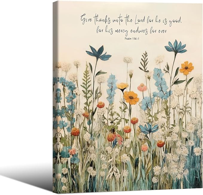 Religious Christian Wildflower Wall Art Bible Verse Scripture Poster Vintage Botanical Canvas Prints 08x10 inch Framed for Apartment Bedroom Gallery Wall Decor