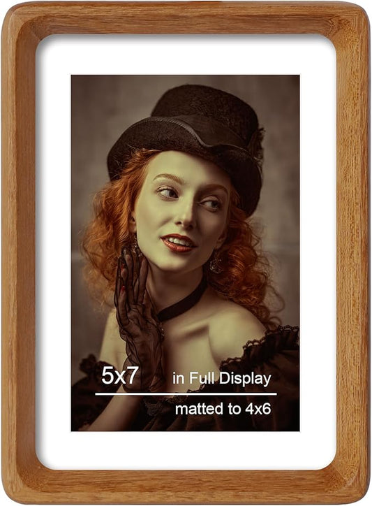 5x7 Picture Frame Natural Teak Wood with Mat for 4x6, Original Natural Solid Wood 5 by 7 Photo Frames with Tempered Glass Cover for Wall and Tabletop Display