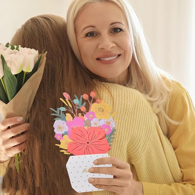 Paper Flowers Bouquet Cards - Handmade 3D Floral Greeting, Pop-Up Flower Note, Envelope Included Card, Artistic Blossom Stationery | Colorful Handmades Flowers Cardss For Mother Teacher Wife Sister