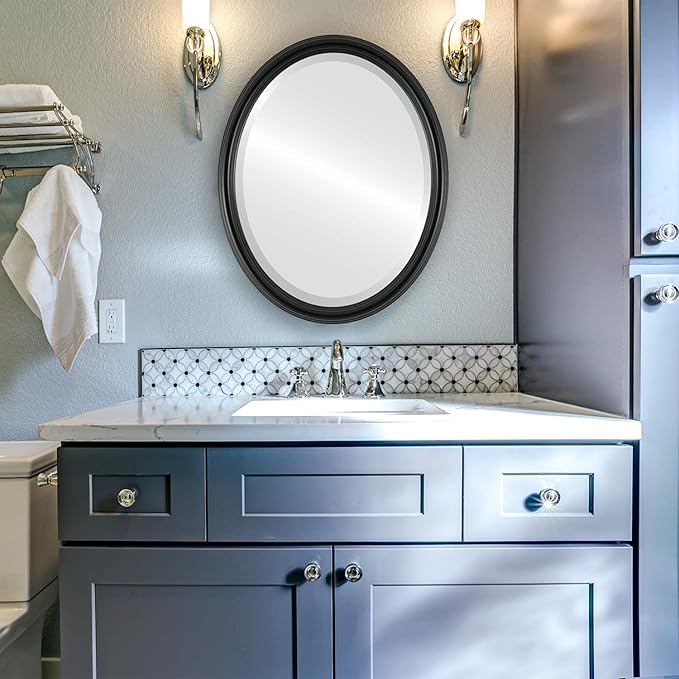 OVALCREST Oval Beveled Wall Mirror for Home Decor - Saratoga Style - Gloss Black - 20x26 Outside Dimensions