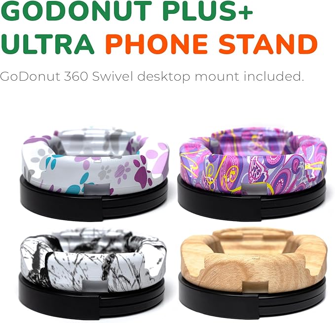 GoDonut Plus+ Ultra Phone Stand (Swivel Base) - Portable Mount Accessory - Charging Port Access - Compatible with Tablet, iPhone & Most Smartphones