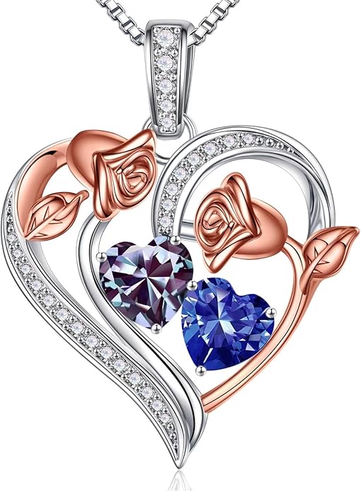Iefil Christmas Gifts for Women Wife - 925 Sterling Silver Rose Heart Necklace, Stocking Stuffers for Women, Anniversary Birthday Gifts for Wife Girlfriend Mom