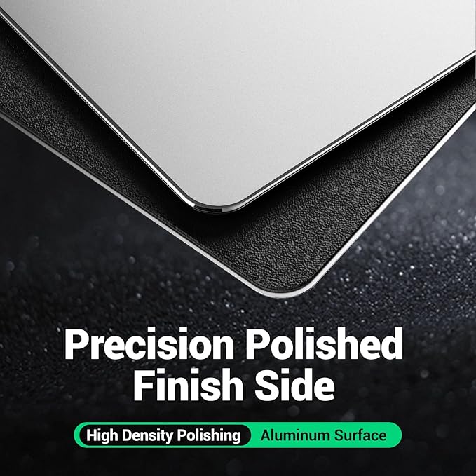 HONKID Metal Aluminum Mouse Pad, Office and Gaming Thin Hard Mouse Mat Double Sided Waterproof Fast and Accurate Control Mousepad for Laptop, Computer and PC,9.45 X 7.87 Inch,Silver