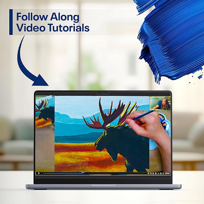 DIY Painting Class Kit for Adults with Video Tutorials: Learn to Paint Moose – How to Paint with Acrylics – Painting & Art Supplies – 9 Piece Acrylic Paint Set