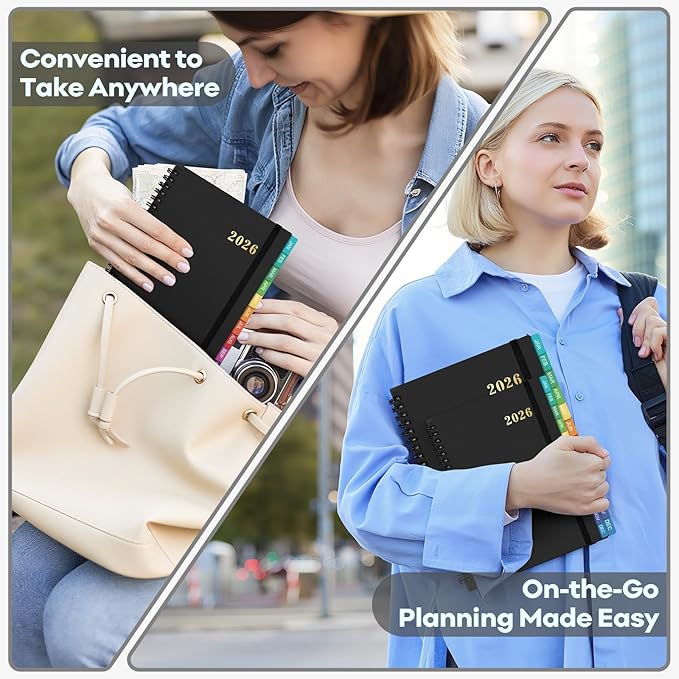 2026 Planner – 2026 Planner Weekly and Monthly: Jan. 2026 - Dec. 2026, 5.5" x 8.2", 2026 Calendar Planner with Monthly Tabs, Flexible Cover, Thick Paper, Inner Pocket for School Office Supplies(Black)