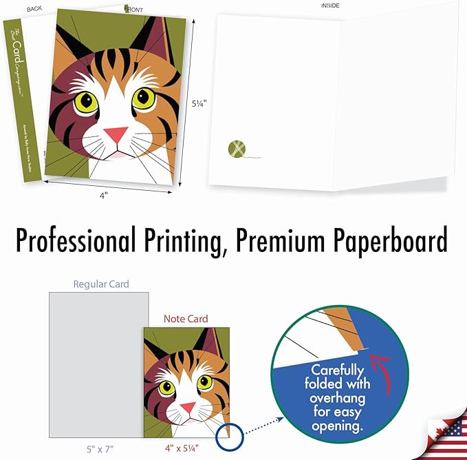 The Best Card Company - 10 Adorable Blank Cat Cards (4 x 5.12 Inch) - Cute Pet Kittens, Assorted Bulk Notecard Set - Cubic Cats M6730OCB
