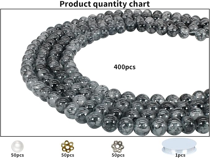 Pamir Tong 550PCS 8mm Black Glass Beads for Jewelry Making,Round Smooth Beads, Bracelet Space Loose Beads for Jewelry Making Earring, Necklaces, DIY Crafts & Gifts #388