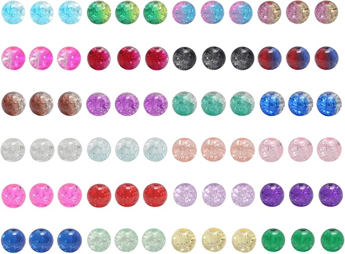 Pamir Tong 720PCS 8mm Crackle Glass Round Bulk, Bracelet Space Loose Smooth Beads for Jewelry Making Earring, Necklaces, and DIY Crafts,Keychains, Lanyards & Adult Crafting
