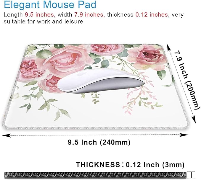 Mouse Pad, Pink Flowers and Eucalyptus Leaves Mouse Pads for Desk,Soft Computer Mouse Mat Square Waterproof Non-Slip Rubber Base Gaming MousePads for Women Men,Laptop,Office