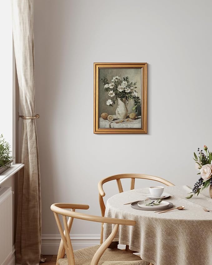 Bzstyleart Vintage Wall Art Decor for Living Room,Gold Framed Canvas Wall Art Prints Anthropologie Home Decor Aesthetic,Lemon Painting Botanical Flower Print,12 x 16 Inch