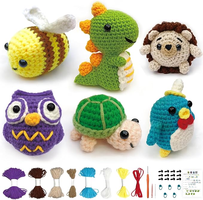 kacistech 6 Pack Christmas Crochet Kit for Beginners Adults & Kids, DIY Starter Kit Includes Yarn, Hook, Gift for Craft Lovers