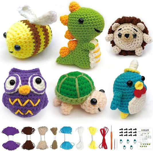 kacistech 6 Pack Christmas Crochet Kit for Beginners Adults & Kids, DIY Starter Kit Includes Yarn, Hook, Gift for Craft Lovers