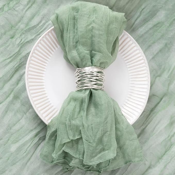 12 Pack Sage Green Cheesecloth Napkins Spring Cloth Napkins Set of 12 Sage Dinner Napkins Bulk 21x21 Inches for Wedding Bridal Shower Baby Shower Valentine's Day
