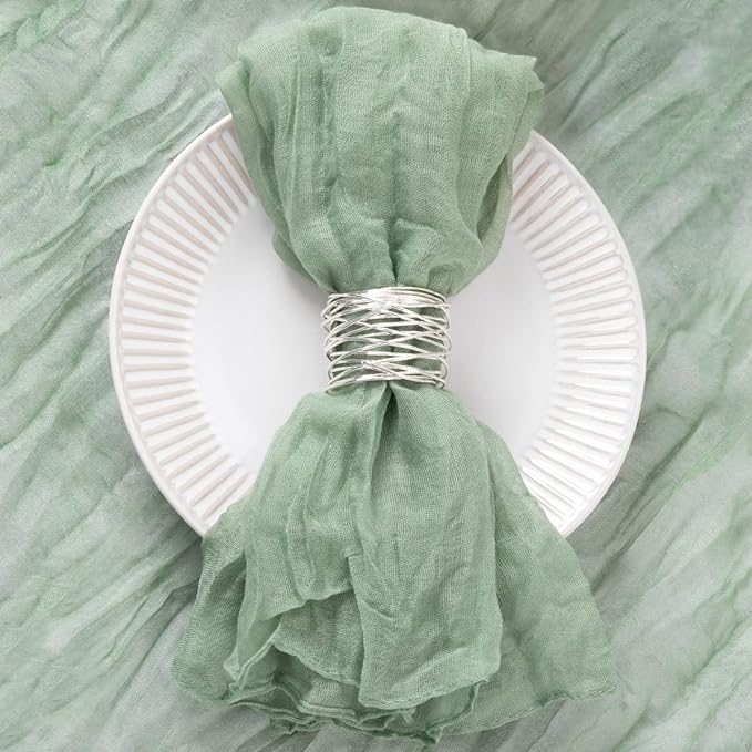 50 Pack Sage Green Cheesecloth Napkins Spring Cloth Napkins Set of 50 Sage Dinner Napkins Bulk 21x21 Inches for Wedding Bridal Shower Baby Shower Valentine's Day