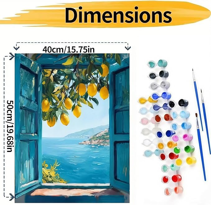 BYGFHLYW Paint by Numbers Kit for Adults Beginners, Window Lemon Landscape Easy Adult Paint by Number Kits On Canvas, DIY Acrylic Oil Painting Kits for Home Wall Decor 16x20Inch