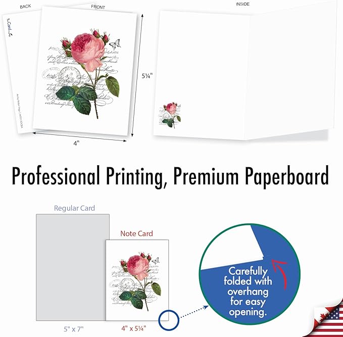 The Best Card Company - 20 Blank Notes with Envelopes - All Occasion Animal Assortment (10 Designs, 2 Each) - Vintage Blooms AM3515OCB-B2x10