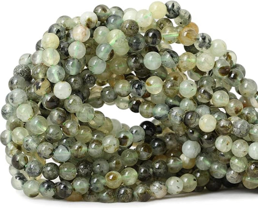 60PCS 6mm Natural Prehnite Gemstone Smooth Surface Round Loose Beads for Jewelry Making 1 String 15 Inches