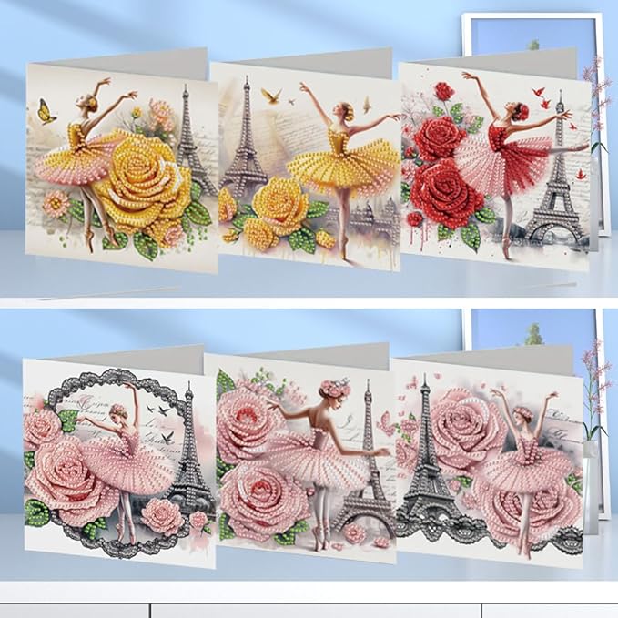 Ceitura 6Pcs DIY Diamond Art Painting Crafts Rhinestone Painting Greeting Card Making Kit Postcard for Holiday Christmas New Year Party Favors (Ballet Girl)