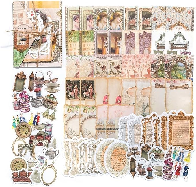 Alideco 100pcs Vintage Scrapbook Supplies Pack for Art Journaling Bullet Junk Journal Planners DIY Paper Stickers Craft Kits Notebook Collage Album Aesthetic Cottagecore Picture Frames (fashilangman)