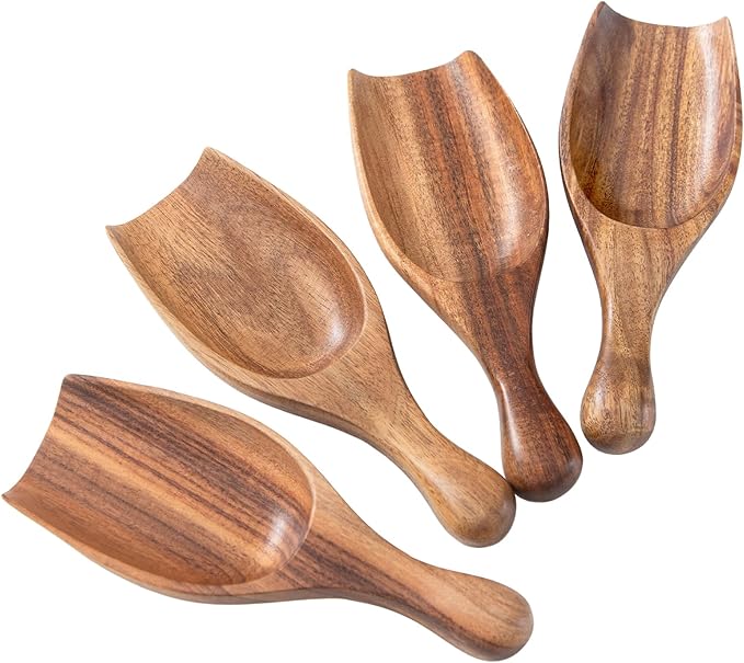 Wooden Coffee Scoop, 4 Pcs Coffee Spoons for Ground Coffee, Tea, Sugar, Wooden Scoops for Jars Small Scoops for Canisters, Bath Salts, Laundry Detergent (Acacia Wood)