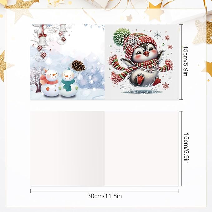 Focart Christmas Penguin Greeting Cards, Set of 6, Special Shaped Diamonds Painting, DIY Handcraft for Relatives and Friends with Wishes,Unique Design Crafting for Birthday or Holiday Cards