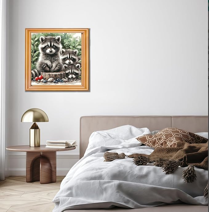 BYGFHLYW Animals Paint by Numbers Kit for Adults Beginners, Raccoon Family Easy Adult Paint by Number Kits On Canvas, DIY Acrylic Oil Painting Kits for Home Wall Decor 16x16Inch