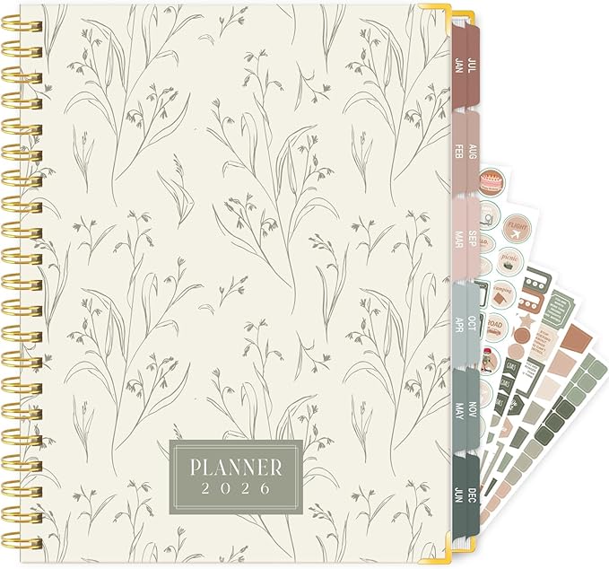 GuassLee Large 2026 Planner, Weekly and Monthly Planner from January 2026-December 2026, 8.5"x 11" Aesthetic Beige Agenda Book with Back Pocket, Stickers, Coated Tabs, A4 Size