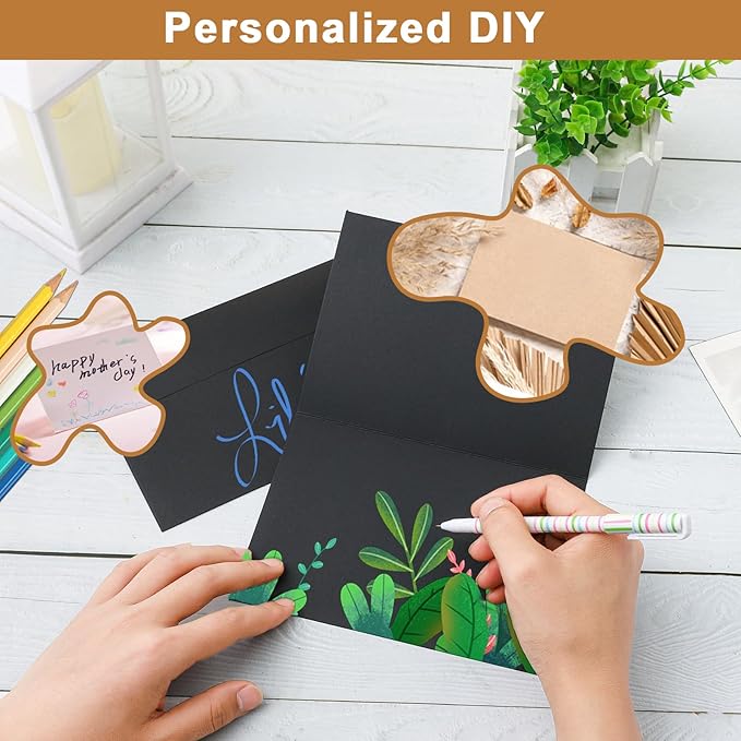 100 Packs Black Blank Greeting Cards and Envelopes 4 x 6 Heavyweight Folded Cardstock and A4 Envelopes Printable Self Seal for Birthday, Thank You Cards, Wedding Invitations, Baby Showers