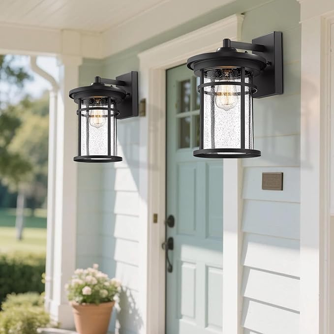 Casia Outdoor Wall Lights, Anti-Rust Outdoor Wall Sconces, Traditional Exterior Lantern, Outside Mounted Lights, Exterior Lighting Fixture for Patio, Porch, Garden,Balcony (Black, 14.17" H)