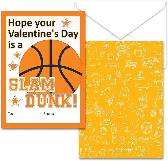 Paper Frenzy Basketball Themed Valentines - 25 pack WITH ENVELOPES