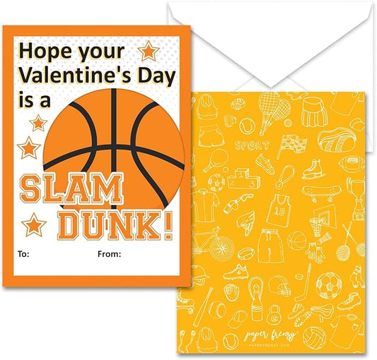 Paper Frenzy Basketball Themed Valentines - 25 pack WITH ENVELOPES