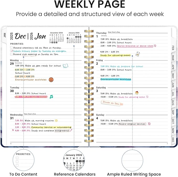 2026 Planner, Monthly and Weekly Calendar Planner for Women, Jan 2026 - Dec 2026, Hardcover Pretty 2026 Agenda Planner Book with Tabs, Spiral Bound, Perfect for School Office Home Supplies, 6.3" x 8.5" - Distant Peaks